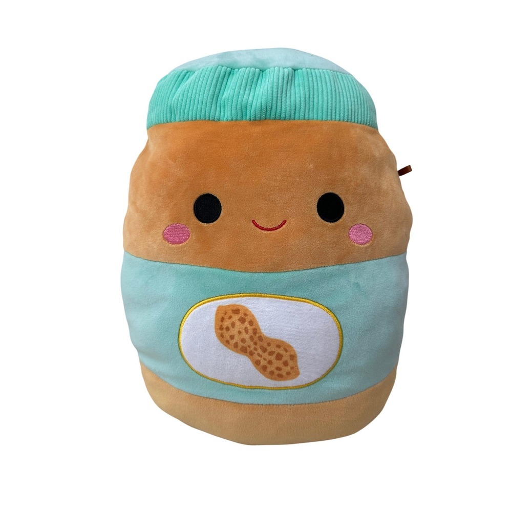 Squishmallows Peanut Butter Jar Plush 14 Inch‎ Tan Teal Stuffed Animal Toy Lovey